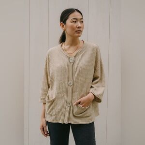OLIVIA BY HABITAT | Beige Textured Cardigan with Large Buttons